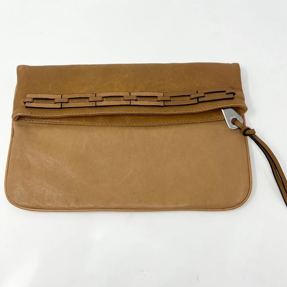 Joelle Hawkens Foldover‎ Clutch Handbag 12x18 Carmel Leather